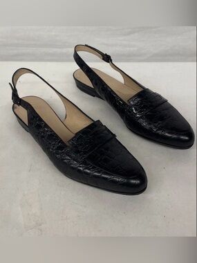 Vintage Salvatore Ferragamo Black Croc-Embossed Slingback Loafers 9B